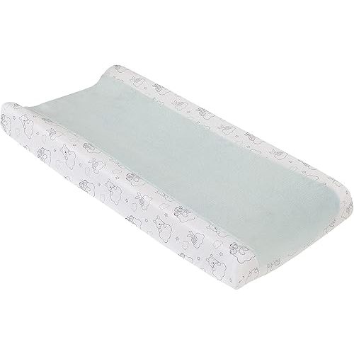 Disney Winnie The Pooh Hello Sunshine Grey and White Super Soft Contoured Changing Pad Cover with Plush Aqua Fleece Center Panel