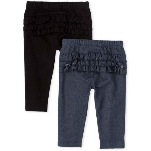 The Children's Place Baby Girls Ruffle Knit Pants 2-Pack Black 3-6 M