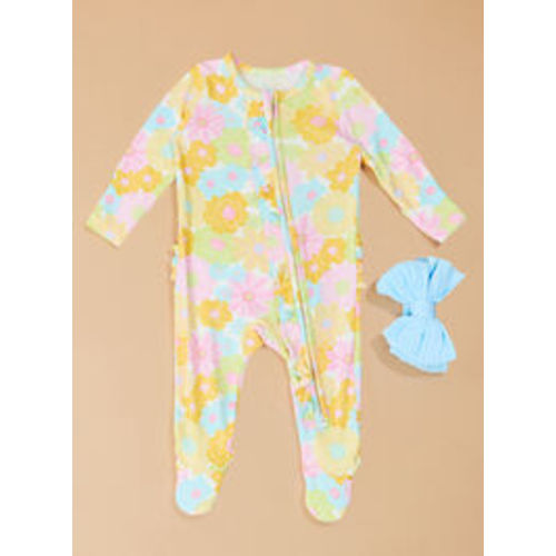 Dreamy Dahlias Footie and Headband Set in Multi | Tullabee