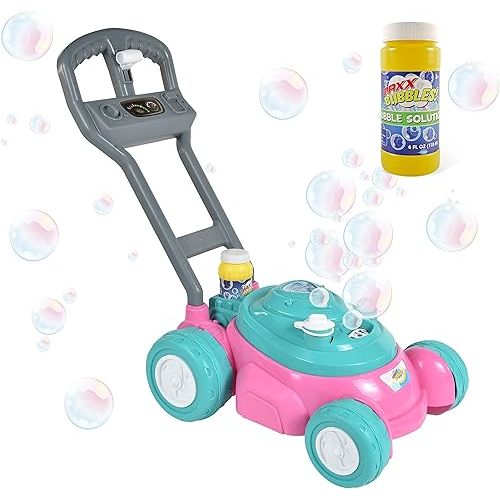 Sunny Days Entertainment Maxx Bubbles Deluxe Bubble Lawn Mower Toy – Includes 4oz Bubble Solution | Outdoor Bubble Machine for Kids | Easy to Use, No Batteries Required | Amazon Exclusive, Pink