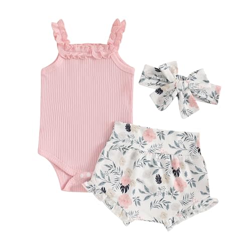 CIYCUIT Newborn Baby Girl Summer Clothes Ruffle Sleeveless Ribbed Top Bloomers Shorts Set