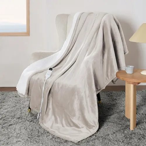 Bedsure Heated Blanket Electric Throw - Soft Flannel Electric Blanket, Heating Blanket with 4 Time Settings, 6 Heat Settings, and 3 hrs Timer Auto Shut Off (50x60 inches, Cream)