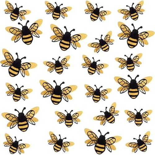 24 Pcs 3D Bee Decorations, 2 Size Double Layer Glitter Honey Bee Stickers Wall Decor, Realistic Shining Big Bumble Bees Cutouts Decals for Home, Party, Classroom, Outdoor Themed Decor