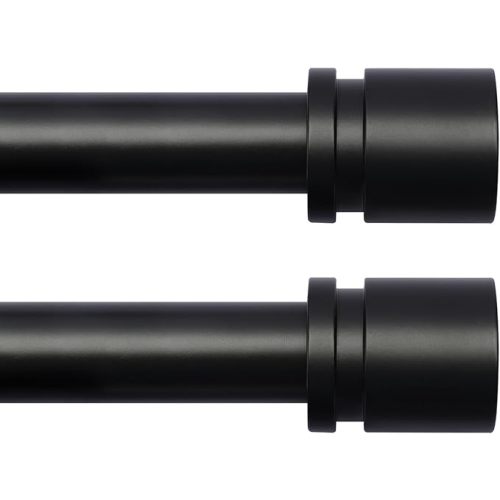 Byondeth Curtain Rods for Windows 16 to 88 Inches 2 Pack Adjustable Length 1 Inch Diameter Window Curtain Rod with Aluminium Finials, Black