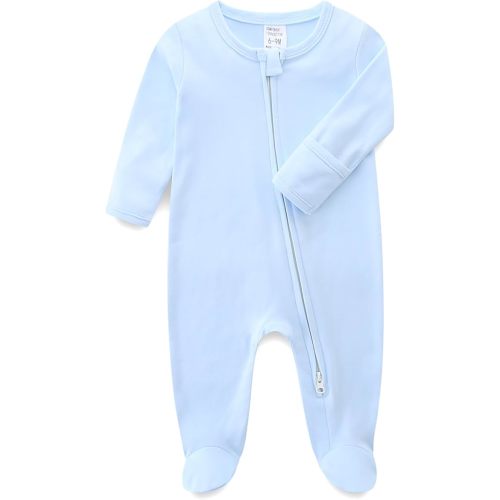 Baby Romper 100% Organic Cotton Pajamas One Piece Long Sleeve Zipper Footie Onesie for 0~12M Baby