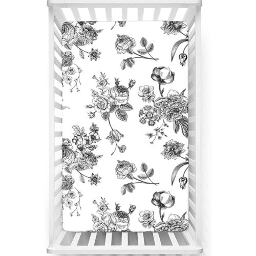 Black and White Themed Fitted Mini Crib Sheets,Portable Mini Crib Sheets Soft and Breathable Bed Sheets - Baby Sheet for Boys Girls,24“ x38“,White Black