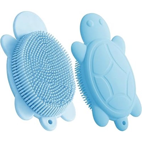 Children's Shower Brush, Silicone Body and Back Exfoliating Mitt - Soft Bristles, Gentle Exfoliation, Cute Turtle Design Makes Children Love Bathing(Wathet)