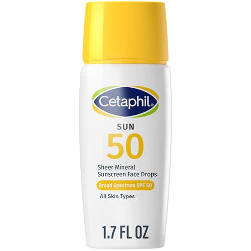 Cetaphil Sheer Mineral Face Sunscreen, SPF 50, Zinc Oxide, 1.7oz | 100% Mineral Broad Spectrum Spf 50, Zinc Oxide, Lightweight, Unscented, Sensitive Skin, Daily Face Sunscreen