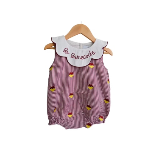 GO GAMECOCKS garnet red stripe Embroidery Collar Girl Bubble S Carolina | Smock and Key