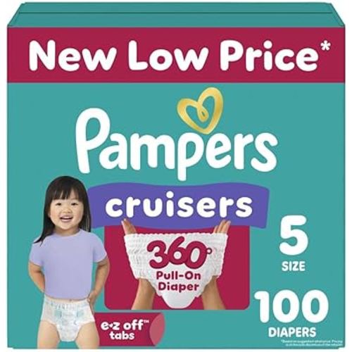 Pampers Diapers - Cruisers 360 - Size 5, 100 Count, Babyproof up to 100% Leakproof Pull-On Diaper