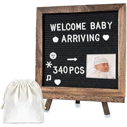 Felt Letter Board 10x10" – 340 Letters, Numbers & Symbols, Wall Mount or Stand Display, Changeable Message Board for Quotes & Notes, Home/School/Office/Hotel/Restaurant/ Coffee Shop, 2 Storage Bags, Dark Brown Wood Frame
