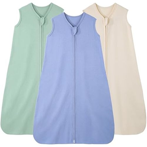 Baby Sleep Sack 0-6 Months, 100% Cotton Sleeping Sack for Newborn and Infant, 3 Pack Baby Wearable Blanket, 0.5 Tog Lightweight Double Zipper Sleep Bag Apricot