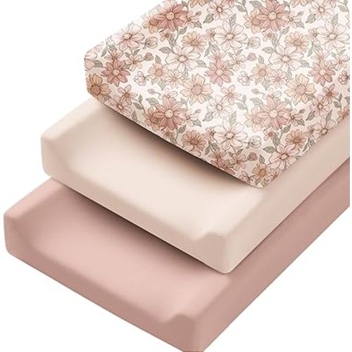 Konssy 3 Pack Stretchy Changing Pad Covers for Girl, Boy, Silky Soft Changing Table Cover, Breathable Baby Nursery Diaper Chang Pad Sheets (Vintage Petals)