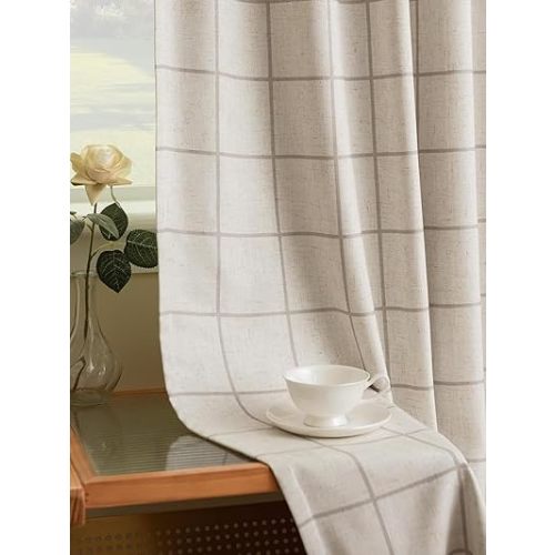 Pinch Pleated Plaid Curtains Blackout Linen Gingham Curtains for Living Room,Bedroom Checkered 84 Inches Long Double Layer 2 Panels Set Luxury and Modern Printed Design Darkening