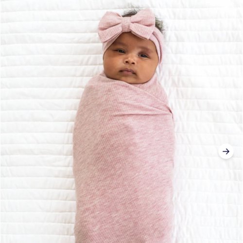 Heather Mauve Ribbed Swaddle & Luxe Bow Headband Set - Little Sleepies
