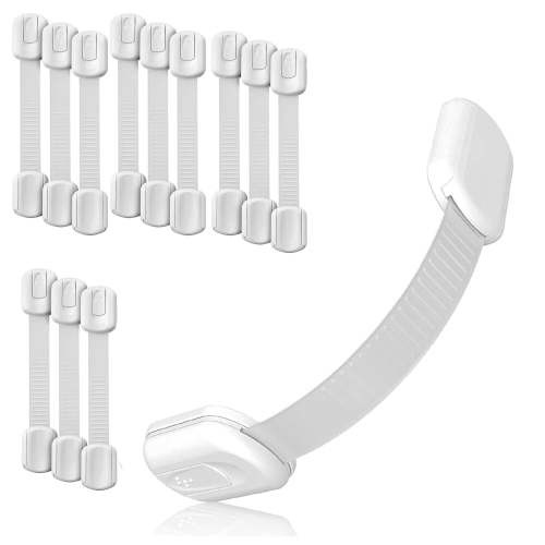 3M Adhesive Child Safety Strap Locks,Baby Latches for Cabinets,Dishwashers,Fridges,Ovens and Trash Cans,Stain Free Toilet Lock (12 Safety Latches)