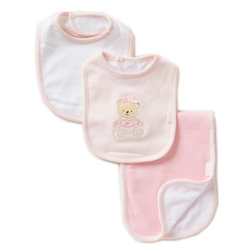 Little Me Baby Girls Cotton Sweet Bear Bib & Burp Set