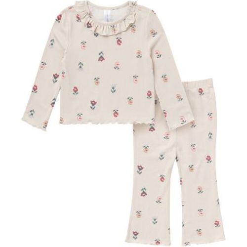 Modern Moments by Gerber Baby Girls' 2-Piece Ruffle Collar Top and Flare Pant Set, Light Gray, 12 Months