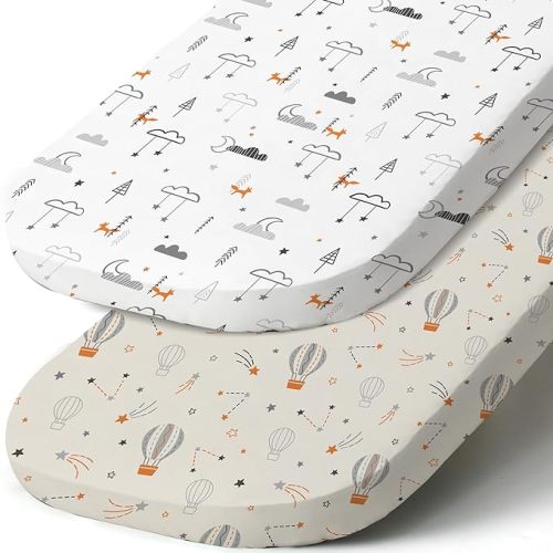 Stretch Fitted Bassinet Sheet Set BROLEX 2 Pack Cradle Sheets for Bassinet Pad/Mattress,Unisex Boys Girls,Ultra Soft,Starsmoon & Balloon