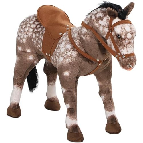 Qaba Ride on Horse, Riding Horse with Neighing Sound, Saddle, Ride on Animal for Kids Boys Girls 3-8 Years Old, Brown