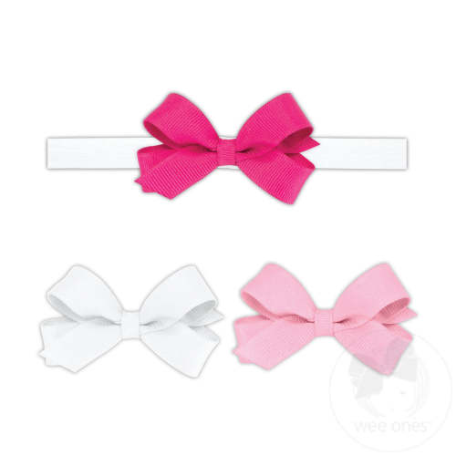 GIFT PACK! Three Tiny Grosgrain Hair Bows and One Add-A-Bow Band - WHITE AND PINKS / NEWBORN (0-6 MONTHS) | Wee Ones Hair Bows & Accessories