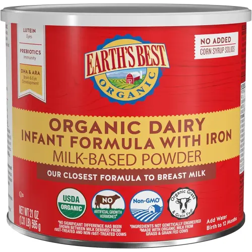 Earth's Best Organic Dairy Infant Formula for Babies 0-12 Months, Milk-Based Powder Formula with Iron, Omega-3 DHA, and Omega-6 ARA, 21 Ounce Container