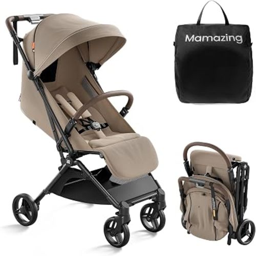MAMAZING Ultra Air Lightweight Baby Travel Stroller with Carbon Fiber Frame, Compact & Airplane-Friendly, One-Handed Fold, 11.6 lbs, Perfect for Toddlers, Simply Taupe