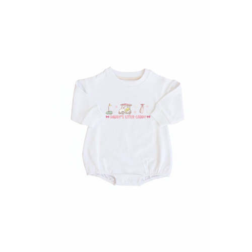 Daddy's Little Caddy Graphic Sweatshirt Bubble Romper | White