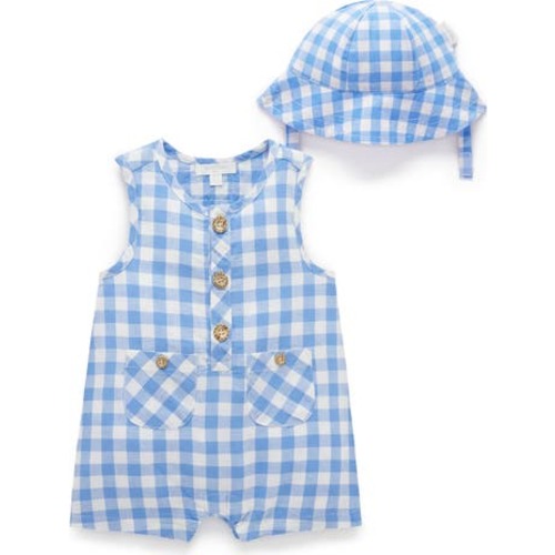 Linen Blend Romper & Sunhat, 3-6M