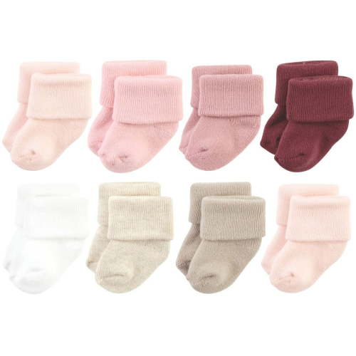 Hudson Baby Infant Girl Cotton Rich Newborn and Terry Socks, Solid Pink Neutral, 6-12 Months