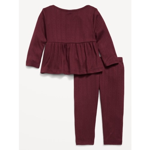 Long-Sleeve Pointelle-Knit Top and Pants Set for Baby