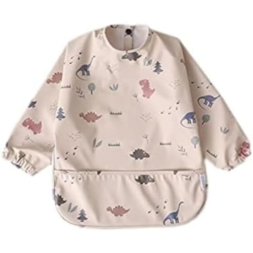 GZMM Waterproof Baby Bibs,Infant Toddler Long Sleeve Feeding Bib With Food Catcher,Easy Clean & Washable