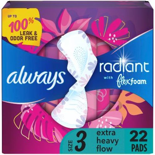 Always Radiant Extra Heavy Flow Absorbency with Flex Foam Pads - Scented - Size 3