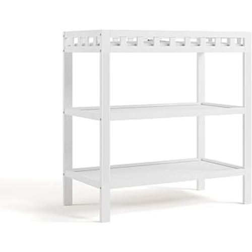 Storkcraft Morningside Changing Table (White) – GREENGUARD Gold Certified Baby Changing Table, Includes Waterproof Diaper Changing Pad, Easy 30-Minute Assembly, 2 Open Shelves for Storage
