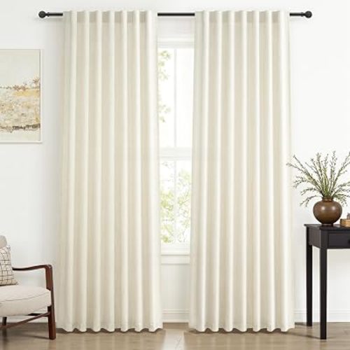 Cream Linen Sheer Curtains 84 inch Long Living Room 2 Panel Set,Modern Light Filtering Farmhouse Privacy Pleated Back Tab Neutral Window Drapes for Bedroom Off White Beige (W52"xL84",Tiebacks&Hooks)