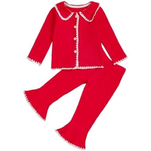 ZIXILOVGIR Toddler Baby Girl Fall Winter Outfits Ribbed Long Sleeve Button Down Shirt Tops Flare Pants Cute Clothes Set