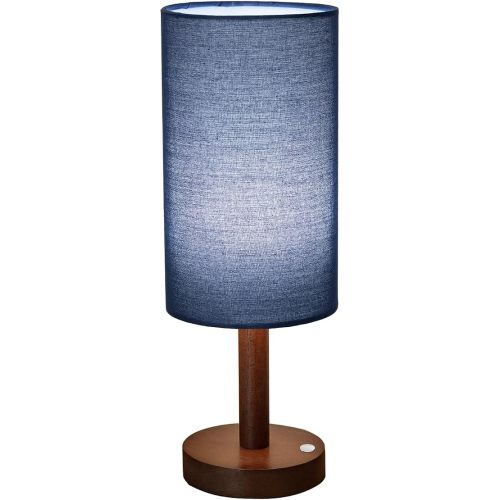 LALISU Small Table Lamp Nightstand Lamp Linen Lampshade Bedroom Wood Base Small Bedside Lamp for Night Stands, Desk Lamps for Reading Living Room, Office (LED Bulb Included) (Blue)