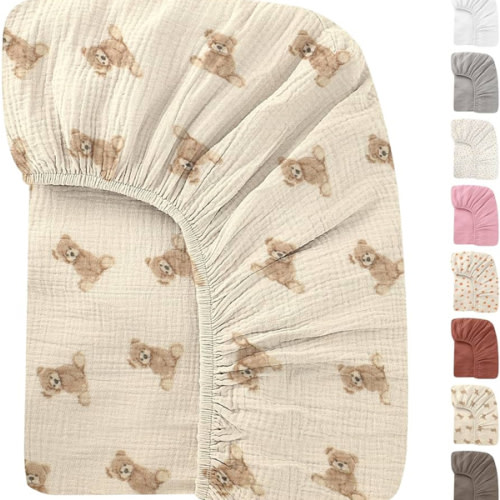 100% Organic Cotton 52x28 Inches Muslin Crib Sheets Fitted Crib Mattress Sheet for Baby Girls & Boys, Soft Boho Neutral Toddler Bedding Bed Sheets Fits Well Standard Size Crib Mattress 28x52 Inches