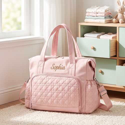 Personalized Diaper Bag Tote with Name Embroidery, Quilted Large Capacity Travel Hospital Weekender Bag, Custom Baby Shower Gift for Mom