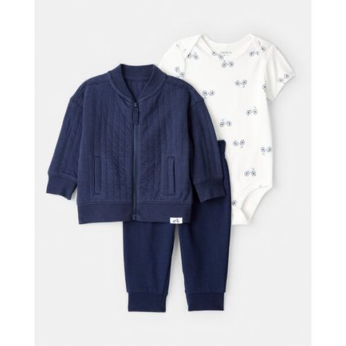Baby Boy 3-Piece Bicycle Quilted Jacket Outfit Set - Navy | Carter's