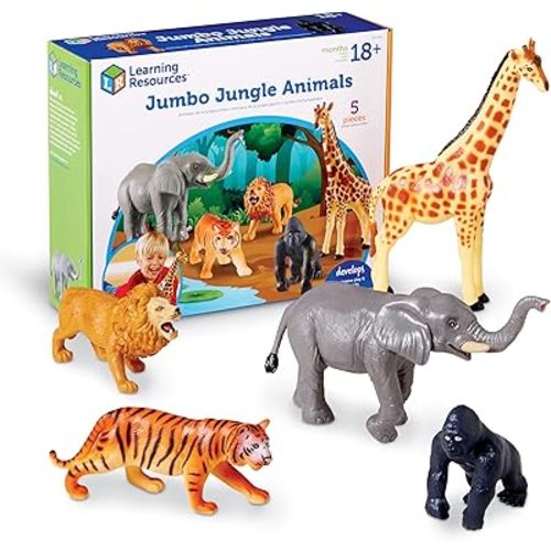 Learning Resources Jumbo Jungle Animals, Animal Toys for Kids, Safari Animals, 5 Pieces, Ages 18 months+