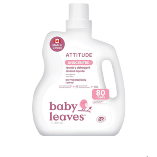 ATTITUDE Baby Laundry Detergent Liquid, Made in Canada, EWG Verified, Safe for Baby Clothes, Infant and Newborn, Vegan and Naturally Derived Washing Soap, HE Compatible, Unscented, 80 Loads, 2 Liters