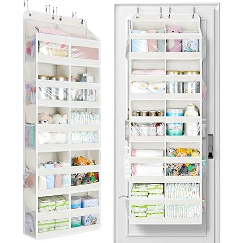 Yecaye 5-Tier Over The Door Organizer Dual-Column, 80lbs Load Extra Large Over the Door Storage of 10 Compartments, Heavy Duty Door Organizer Hanging for Dorm Bathroom Pantry, Cream White 2 Pack