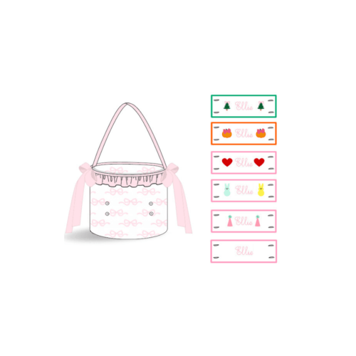 Custom Embroidered Tab Interchangeable Pink Bow Treat Basket