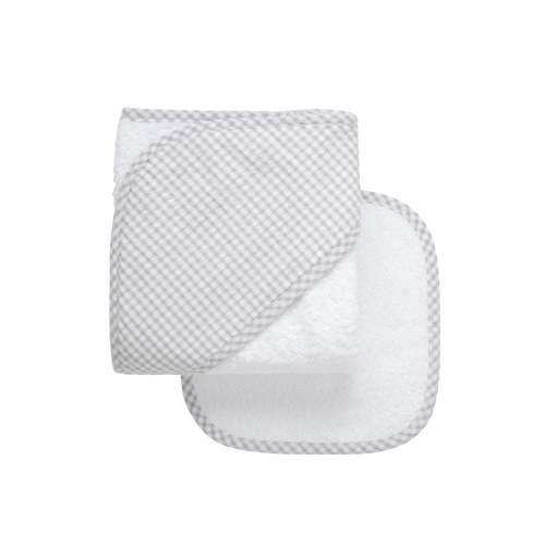 Big Check Baby Hooded Towel & Washcloth Set, Gray