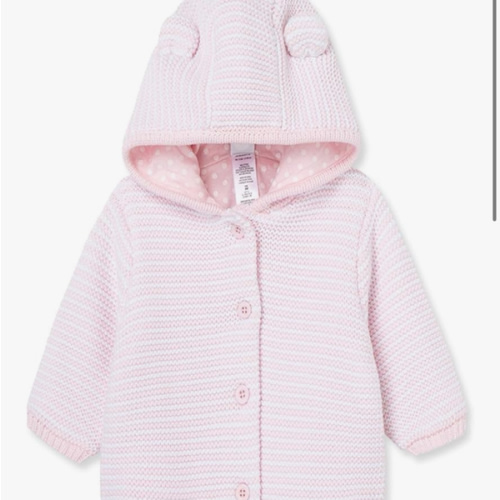 Little Me Baby Cardigan with Textured Bear Design, 100% Cotton Knit, Soft Infant Sweater for Boys and Girls, Sizes 3M-9M