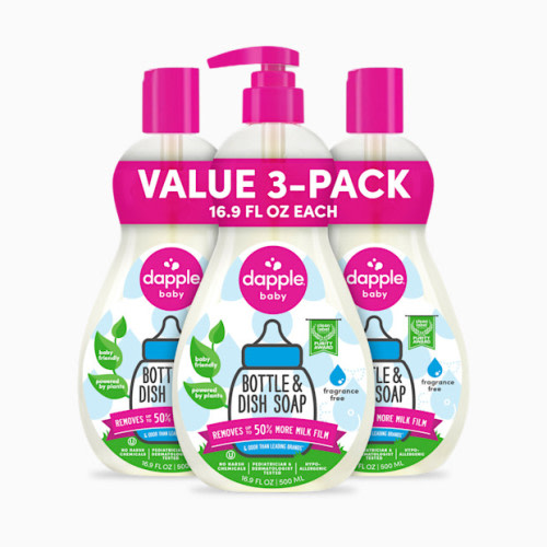 Dapple Bottle & Dish Soap (3 Pack) - Pink, Fragrance-Free, 16.9 Oz