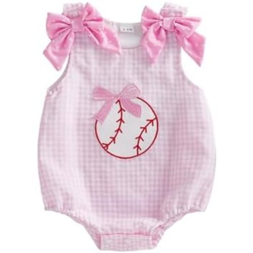 Newborn Baby Boy Girl Baseball Outfit Embroidery Sleeveless Bubble Romper Striped Bodysuit Infant Summer Clothes