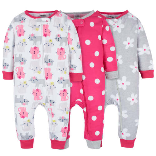 3-Pack Baby & Toddler Girls Dots & Kitties Snug Fit Footless Pajamas – Gerber Childrenswear
