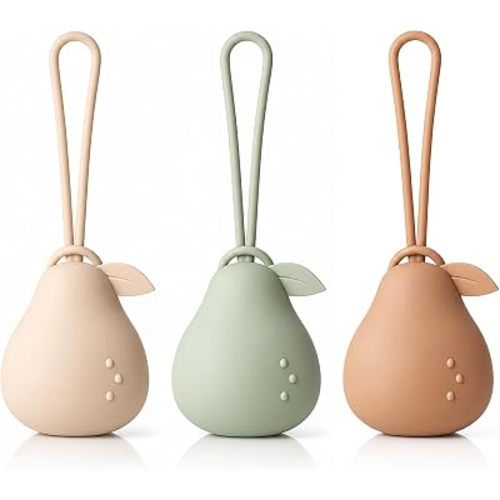 Andy Bear Silicone Pacifier Holder Case, Baby Paci Storage Case Silicone, Portable Leakproof One-Piece BPA-Free Set of 3-Ivory Sage Brown